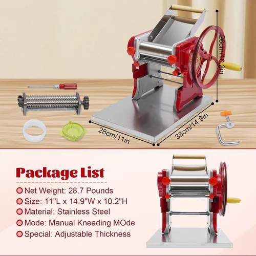 Vista 6 de Máquina para hacer pasta, máquina manual de fideos, rodillo de masa de pasta con cuchilla, fabricante de fideos de manivela para espaguetis