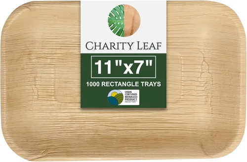 Vista 11 de Charity Leaf Paquete de 1000 bandejas de hoja de palma de 9 x 6 pulgadas Platos ecológicos y compostables estilo bambú para eventos y bodas