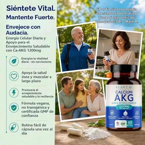 Vista 9 de Calcio AKG Suplemento 1200mg, 60 Cápsulas - Energía Celular