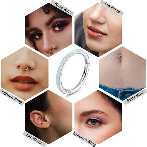 Vista 5 de Jstyle G23 - Aros de nariz de titanio 18G 16G, anillos de tabique con bisagras, plata, oro, negro, para mujer, ópalo, hélice, rook, caracola