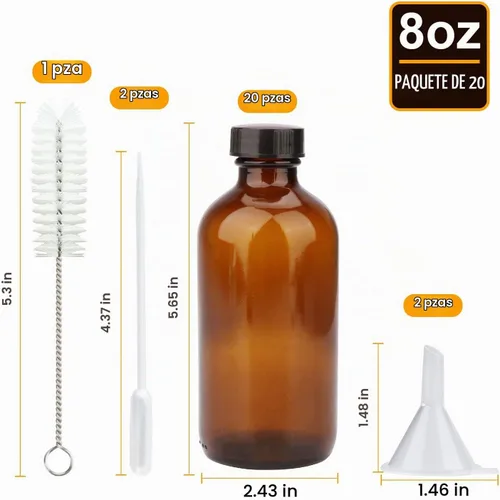 Vista 2 de Maredash Botellas de vidrio ámbar de 8 onzas, botellas de almacenamiento de vidrio, paquete de 20