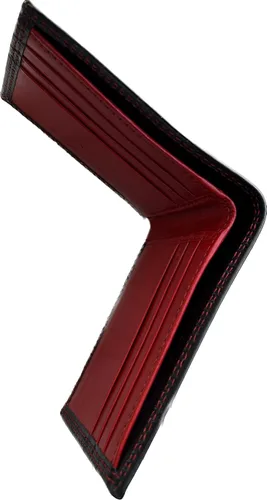 Vista 5 de Cartera para hombre de cuero de búfalo 100% con interior de contraste, Interior rojo, Cartera plegable hecha a mano