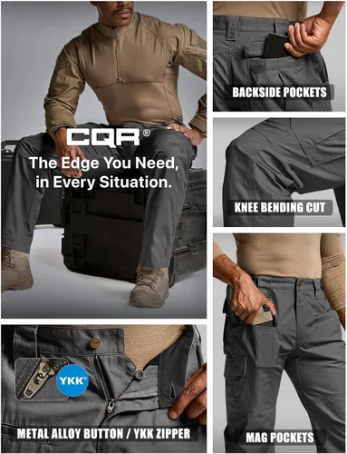 Vista 6 de CQR Men's Tactical Pants, Water Resistant Ripstop Cargo Pants, Lightweight EDC Work Hiking Pants, Outdoor Apparel