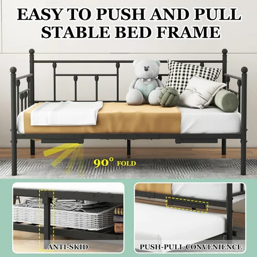 Vista 11 de HOMERECOMMEND Sofá cama doble con soporte de listones de acero nido estándar, negro