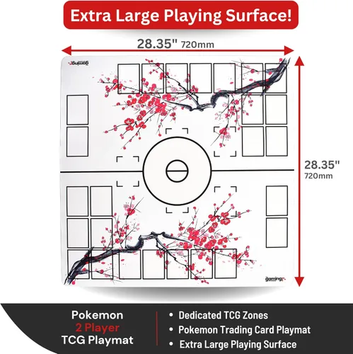 Vista 2 de The Gaming Mat Company Tapete de juego de Pokémon compatible con 2 jugadores, 28.35 x 28.35 x 0.08 pulgadas, tapete de batalla de flores