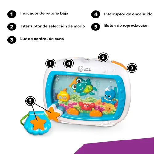 Vista 7 de Baby Einstein Sea Dreams - Calmante de juguete con control remoto, luces y melodías para recién nacidos y adultos