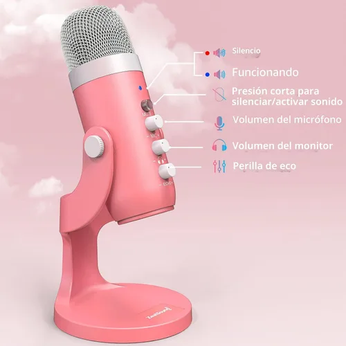 Vista 5 de ZealSound Micrófono de podcast para iPhone, PC y Mac, micrófono USB con cancelación de ruido con control de volumen, silencio y eco, monitoreo