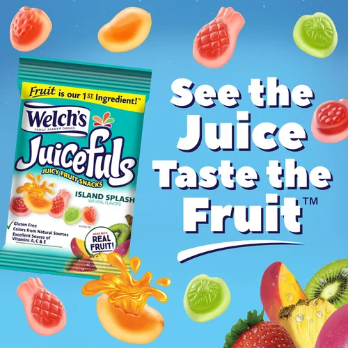 Vista 5 de Welch's Juicefuls - Bocadillos de frutas jugosas, salpicaduras de isla, sin gluten, bolsas de tamaño compartido de 4 onzas (paquete de 3)