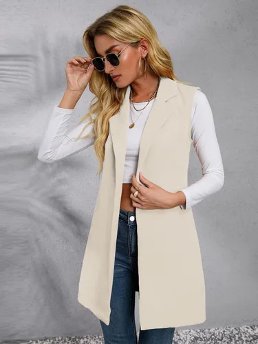 Vista 4 de Verdusa Chaqueta tipo blazer sin mangas con cuello de solapa y frente abierto para mujer