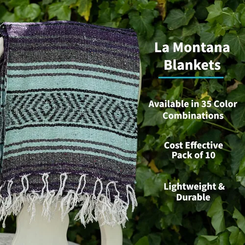 Vista 2 de La Montana Mantas y mantas mexicanas, paquete de 10, 74 x 50 pulgadas, hechas en México, manta de yoga ligera para escuelas, estudios, al aire