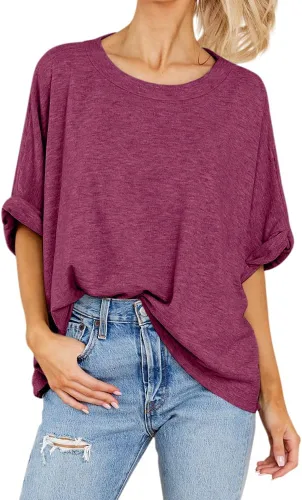 Vista 2 de Camiseta de gran tamaño para mujer, holgada, de manga corta, casual, para verano