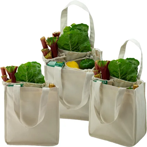Vista 7 de Simple Ecology Bolsa de compras reutilizable de algodón orgánico; fundas para botellas, soporte inferior rígido (diseño actualizado)