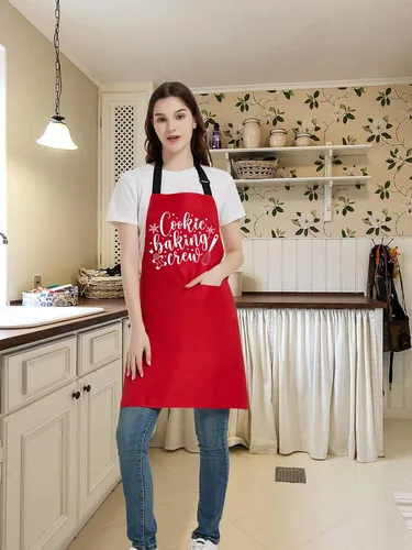 Vista 6 de Delantales de Navidad para mujeres con bolsillos, delantales para hornear para mujeres y hombres, para cocinar a la parrilla, decoración de fiesta