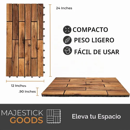 Vista 6 de Majestick Goods Azulejos entrelazados de madera de acacia para terraza. Fácil instalación para suelos de patio y pasarelas con drenaje de base