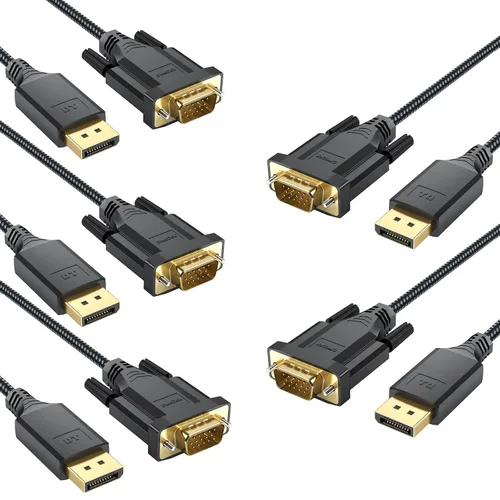Vista 9 de Cable DisplayPort a VGA, puerto de pantalla DP a VGA 1080P@60Hz, trenzado