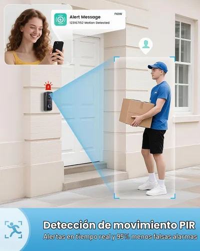 Vista 3 de AUE Timbre de puerta inalámbrico, timbre de video HD 2K con timbre de anillo, funciona con pilas, visión nocturna, audio de 2 vías, detección