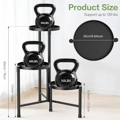 Vista 2 de Soporte esquinero de metal de 3 niveles para interiores y exteriores, soporte para múltiples macetas de 30 pulgadas de alto, organizador de plantas