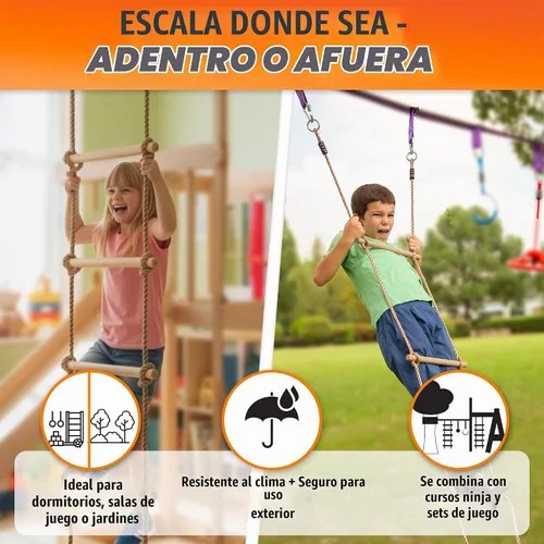 Vista 6 de Escalera de cuerda de madera para niños, escalera de escalada de árbol de 6