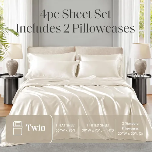 Vista 293 de Madison Park Essentials - Juego de sábanas de satén de lujo y sedoso con brillo natural, bolsillo elástico de 14 pulgadas para colchones de hasta 16