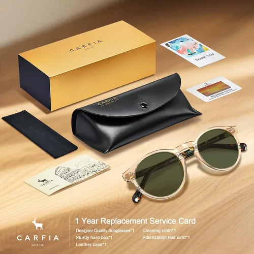 Vista 21 de CARFIA Gafas de sol redondas de acetato para hombre, polarizadas, protección UV, gafas de sol clásicas retro CA5289L