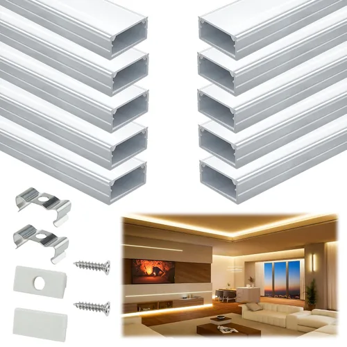 Vista 11 de Muzata Paquete de 20 canales LED de aluminio negro con cubierta blanca lechosa U102 BW 1M 18x8.5mm Wide LED Channel, Fits Up to 16mm Strips, U102