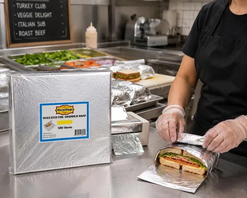 Vista 2 de Hojas aisladas de papel de aluminio para sándwich de 10.75 x 14 pulgadas (500 unidades) Papel de aluminio para sándwiches, suburguesas
