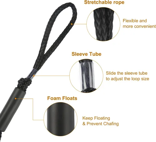 Vista 2 de Cuerda de amarre para lancha de 3.5 pies, paquete de 2 amarres para embarcaciones para acoplamiento de cables elásticos negros, accesorios