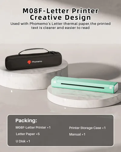 Vista 3 de Phomemo Impresora inalámbrica portátil, tamaño de viaje, compatible con iOS y Android, Bluetooth, soporta papel térmico de letras de 8.5 x 11