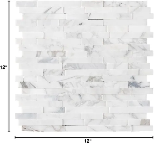 Vista 5 de Peel & Stick Calacatta Carrara - Mosaicos de mármol entrelazados con patrón aleatorio 3D para salpicaduras de cocina y azulejos de pared