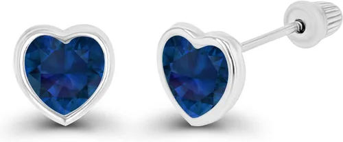 Vista 2 de Aretes de tuerca de oro macizo de 14 quilates, hipoalergénicos, de 0.157 in, con forma de corazón, bisel pulido y parte trasera de tornillo