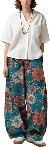 Vista 18 de Womens Wide Leg Firework Pattern Pants High Waist Cotton Blend Lantern Trousers Casual Summer Loungewear