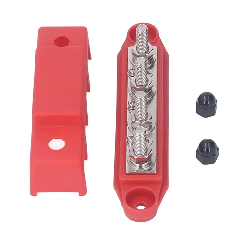 Vista 5 de 2 unids M8 250A Tornillo Terminal Bus Bar Distribución de Energía Bloque ABS Aleación de Zinc DC 48V 4 Terminal Automotriz