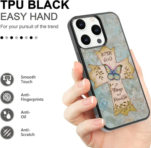 Vista 2 de with God All Things are Possible Butterfly Christian Cross Funda para iPhone 16 15 14 13 12 11 Pro Max Galaxy S25 S24 S23 S22 FE Ultra Plus Note 20