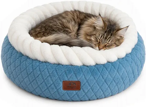 Vista 11 de Hollypet Cama redonda para gatos, camas pequeñas para perros con cojín Gris y Blanco