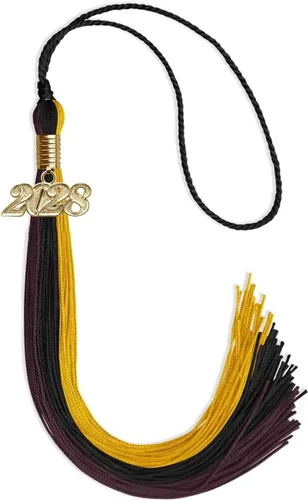 Vista 136 de Endea - Borla de graduación de triple color con gota de fecha dorada (negro/dorado/granate, 2020)