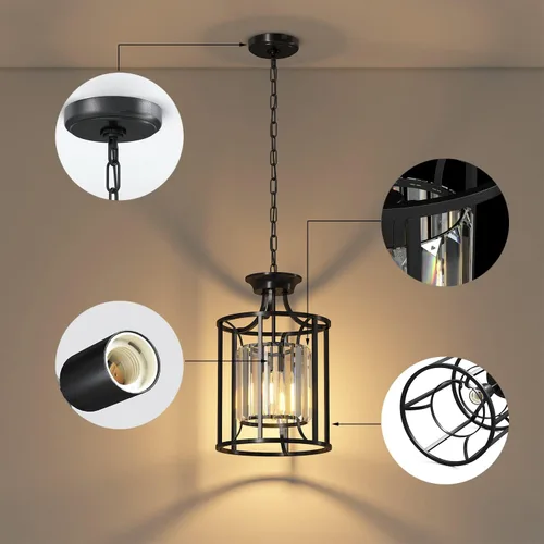 Vista 3 de Baunoisk Lámpara colgante de metal negro y cristal, isla de cocina, comedor, dormitorio, 9.4 x 56.7 pulgadas, 500 lúmenes, LED de 60 W, control