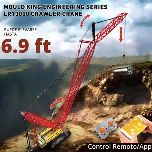 Vista 2 de Mould King Grúa sobre orugas LR13000, kit de bloques de construcción, modelo de grúas de vehículos de construcción técnica con control remoto L-17015