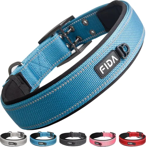 Vista 19 de Fida Collar para perro de alta resistencia, acolchado de neopreno suave ultra cómodo, collar de nailon reflectante ajustable para mascotas con Negro