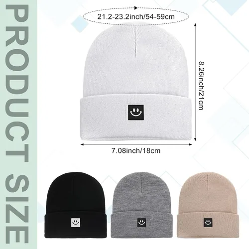 Vista 2 de Gorro de punto con cara sonriente para mujeres y hombres gorro novedoso con puños para invierno hombres mujeres adultos y adolescentes
