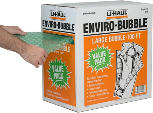 Vista 4 de U-Haul Enviro-Bubble, Rollo de Burbujas Pequeñas en Caja Dispensadora, 150' x 12" - Perforado Cada 12