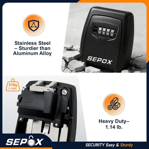Vista 5 de SEPOX® Caja de seguridad de acero inoxidable con combinación de 4 dígitos para llaves de montaje en pared For Home Office Outdoor Realtor.