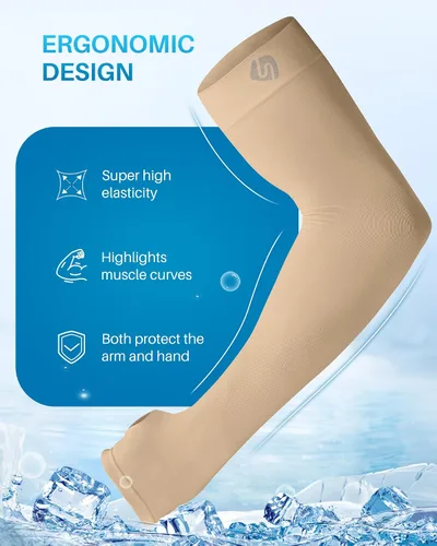 Vista 3 de Mangas para brazo, para hombres o mujeres. Para calentar o refrescar. Guantes de Compresión con factor de protección de los rayos ultravioleta UPF