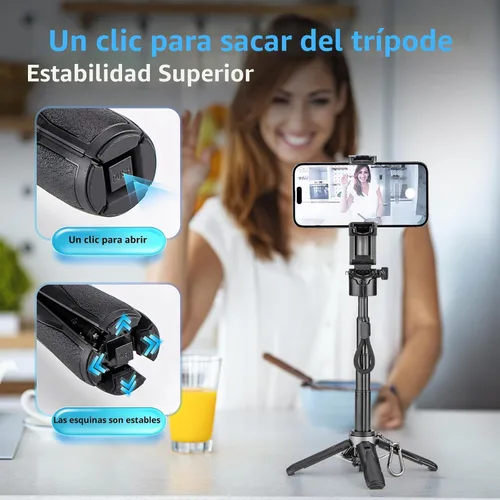 Vista 3 de MQOUNY para soporte trípode Magsafe para iPhone, palo selfie portátil de bolsillo con control remoto recargable y anillo de metal, trípode