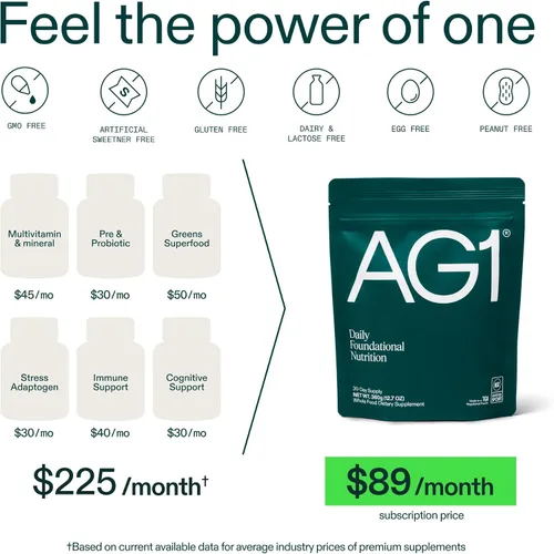 Vista 2 de Suplemento en polvo AG1 Greens y multivitamínico con probióticos, kit familiar