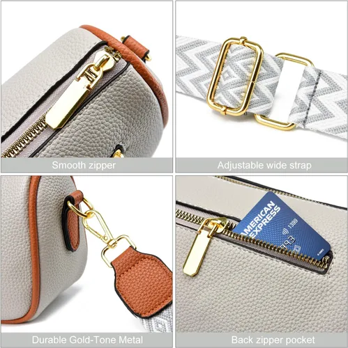 Vista 6 de YAVCOOL Bolso cruzado pequeño para mujer, con correa ancha, diseño moderno, bolso cruzado y bolso con cremallera superior