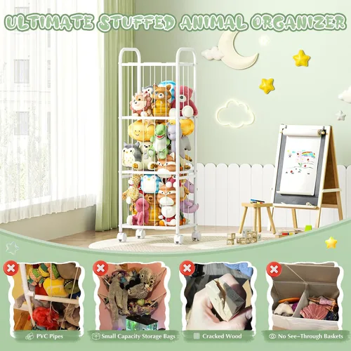 Vista 5 de Almacenamiento de animales de peluche, organizador de almacenamiento de juguetes de tubo de metal, soporte extra grande para animales de peluche