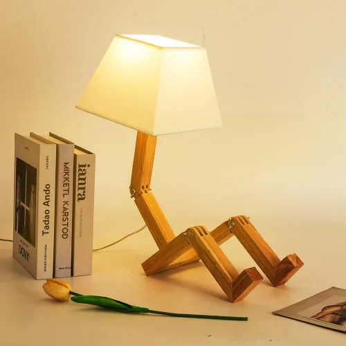 Vista 5 de Bonita lámpara de escritorio, lámparas de mesa de robot regulables, lámparas de noche de madera para dormitorio, estudio, oficina, sala de estar