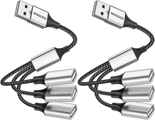 Vista 11 de MOGOOD Expansor USB de 3 puertos, 1 cable de extensión macho a 3 hembra, trenzado y duradero, transferencia de datos rápida y división de carga