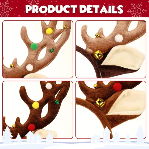 Vista 9 de Amosfun 2 diademas de Navidad con cuernos de reno de Navidad, diadema de cuernos de ciervo, diadema de orejas de reno de Navidad para accesorios