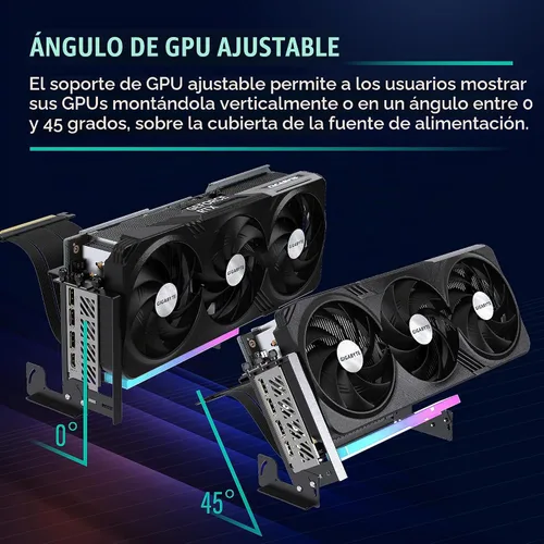 Vista 7 de EZDIY-FAB Soporte de montaje de GPU PCIe 4.0 con módulo LED ARGB, ajuste multiángulo con cable elevador, compatible con RTX4090, 4080, 4070ti
